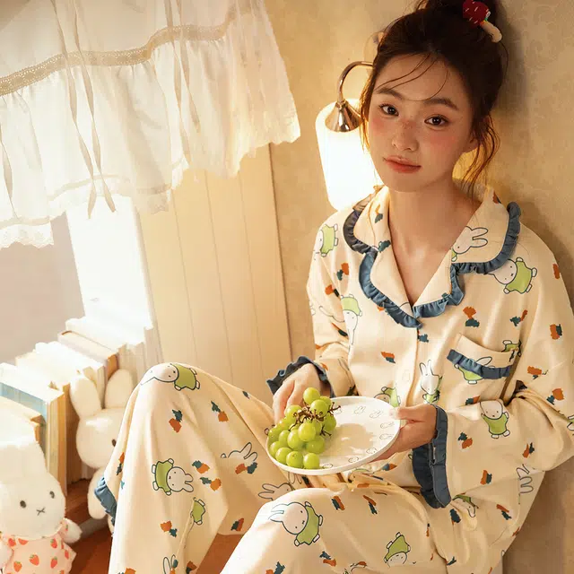 宫蝶 米菲长袖纯棉卡通满印家居服可外穿宽松休闲舒适开衫睡衣套装 女款 礼盒装