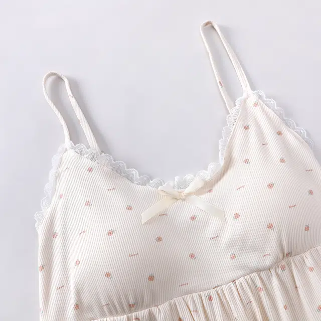 宫蝶 家居服三件套小清新可外穿休闲甜美风睡衣套装 女款 奶杏色