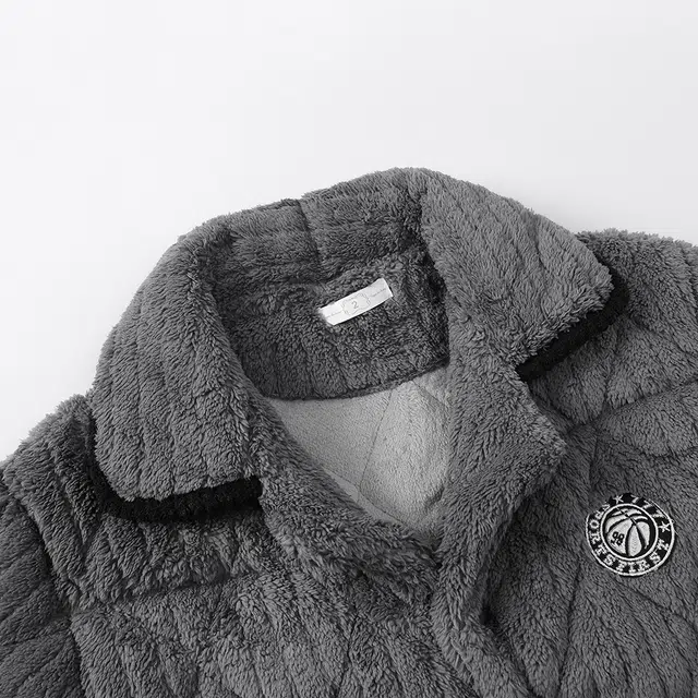 宫蝶 蓄温型加厚三层夹棉珊瑚绒家居服可外穿休闲简约开衫保暖冬季睡衣套装 男款 深灰色