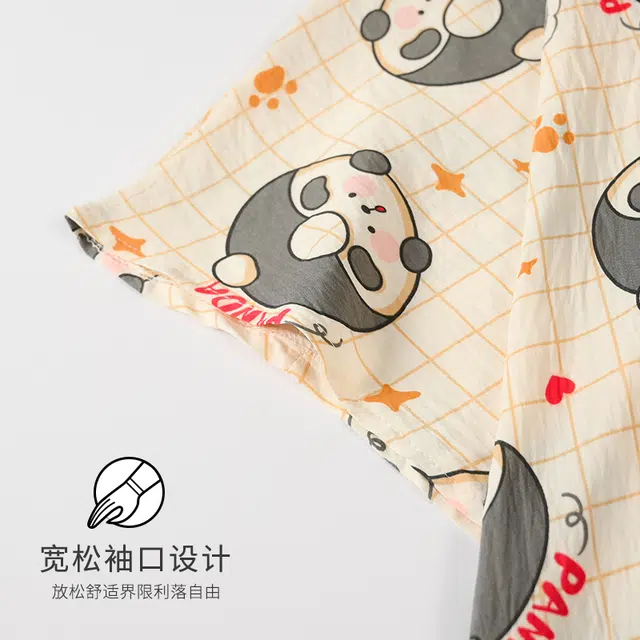宫蝶 短袖柔软云朵棉卡通家居服休闲满印可外穿睡衣套装 女款 杏色