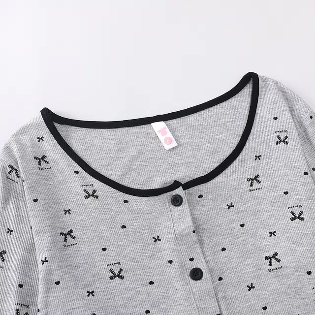 宫蝶 休闲甜美风家居服三件套小清新可外穿睡衣套装 女款