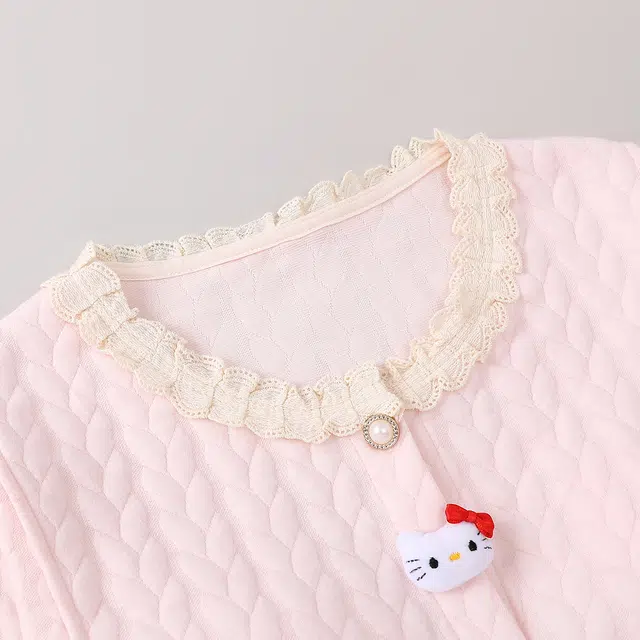 宫蝶 月子服产后哺乳带胸垫长袖产妇家居服夹层棉可调节腰围保暖睡衣套装 女款