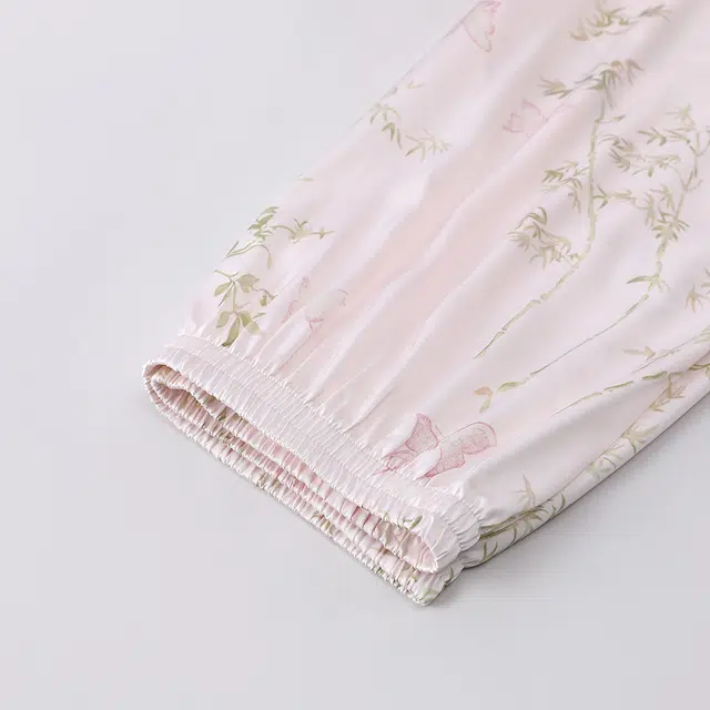 宫蝶 冰丝短袖长裤休闲薄款家居服满印可外穿开衫睡衣套装 女款