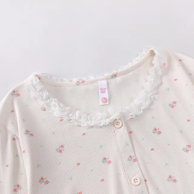 宫蝶 休闲甜美风家居服三件套小清新可外穿睡衣套装 女款 奶杏色