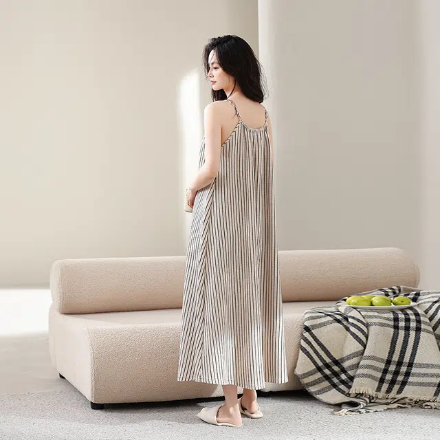 宫蝶 简约甜美家居服可外穿休闲无袖吊带睡裙 女款 米色