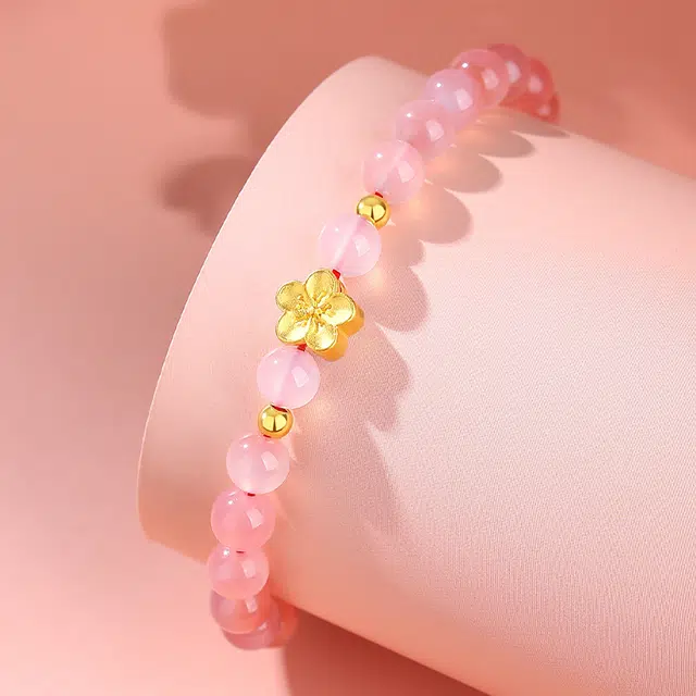 完美爱 桃花福气满满手饰 旺桃花玛瑙串珠 足金 一口价 黄金手串 女款