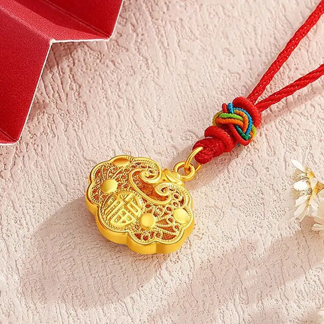 完美爱 福运金锁吊坠 国潮招财转运富贵锁骨链 #好运 足金 按克计价 黄金项链 儿童款