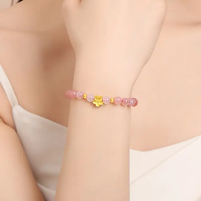 完美爱 桃花福气满满手饰 旺桃花玛瑙串珠 足金 一口价 黄金手串 女款