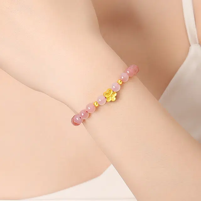 完美爱 桃花福气满满手饰 旺桃花玛瑙串珠 足金 一口价 黄金手串 女款
