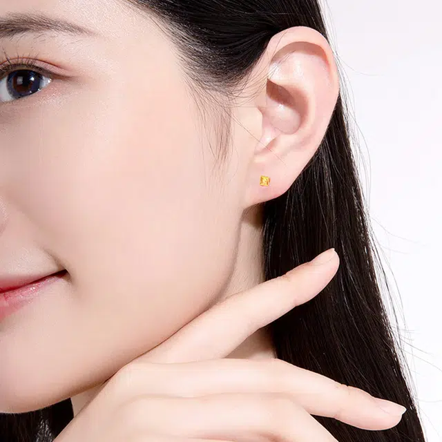 完美爱 黄金几何小方糖耳饰 简约舒适养耳方牌 足金 一口价 耳钉 女款