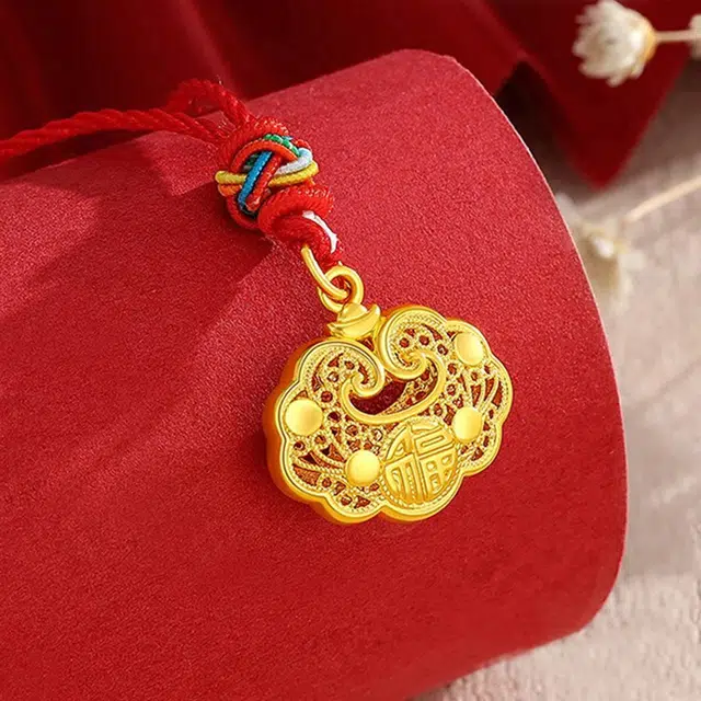 完美爱 福运金锁吊坠 国潮招财转运富贵锁骨链 #好运 足金 按克计价 黄金项链 儿童款