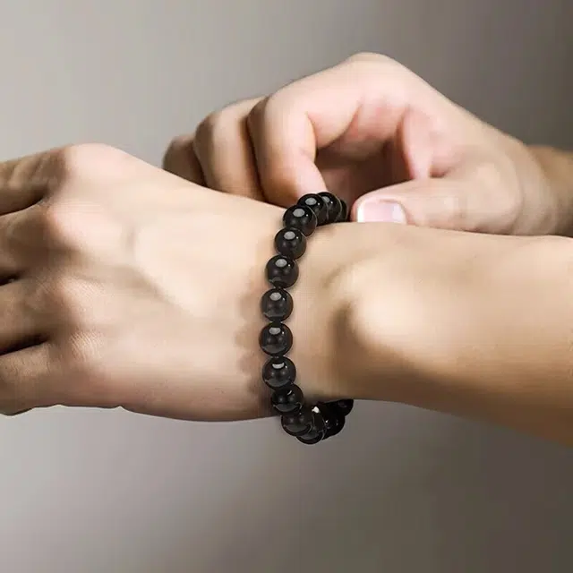 完美爱 新中式国潮古风素圈串珠转运 招财纳福念珠简约高级大气佛珠手饰#好运 黑曜石 手串 男女同款情侣款