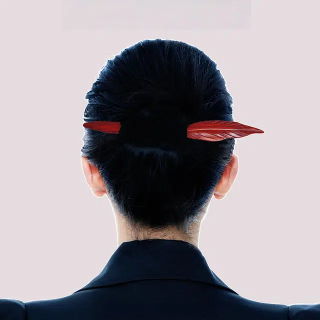 暖瞳 新中式国风天然双面仿真叶子红色现代精致发饰簪子 血檀木 发簪 女款