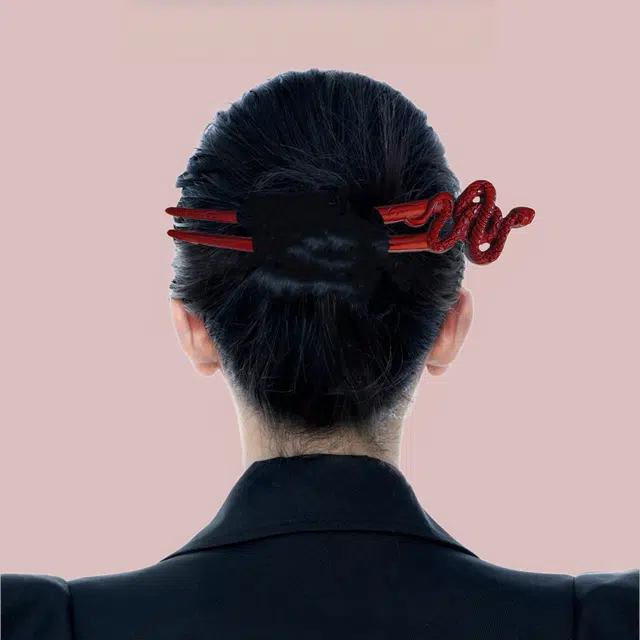 暖瞳 动物蛇形精致双面发钗中式简约古典双钗簪子 紫光檀木 发簪 女款