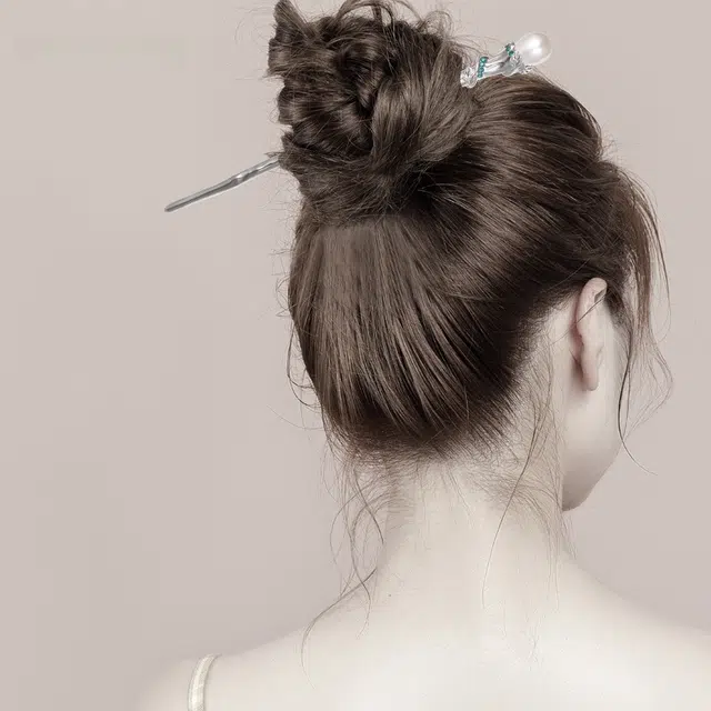 暖瞳 设计师款枝蔓仿珍珠发钗 中式简约高贵盘发日常装饰簪子头饰 合金 发簪 女款