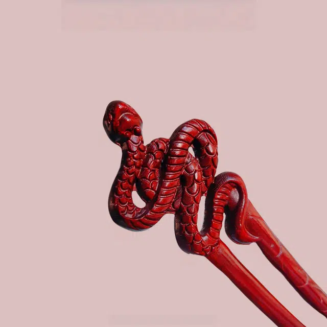 暖瞳 动物蛇形精致双面发钗中式简约古典双钗簪子 紫光檀木 发簪 女款