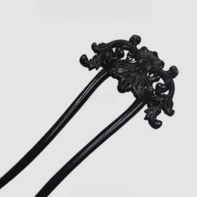 暖瞳 新中式国风简约百搭复古重工镂空双面 檀木 发簪 女款