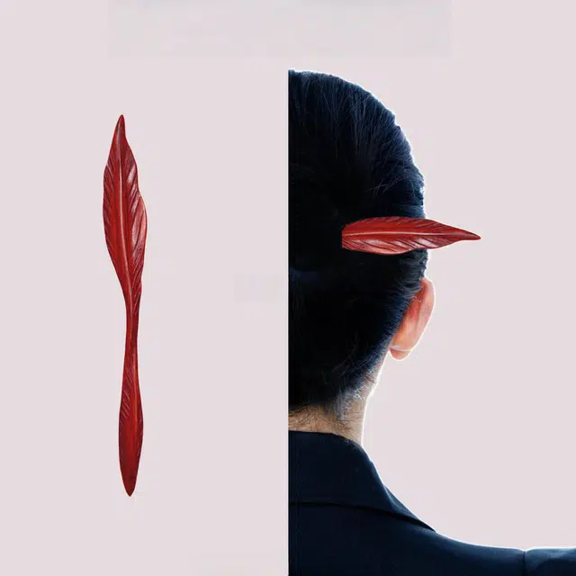 暖瞳 新中式国风天然双面仿真叶子红色现代精致发饰簪子 血檀木 发簪 女款