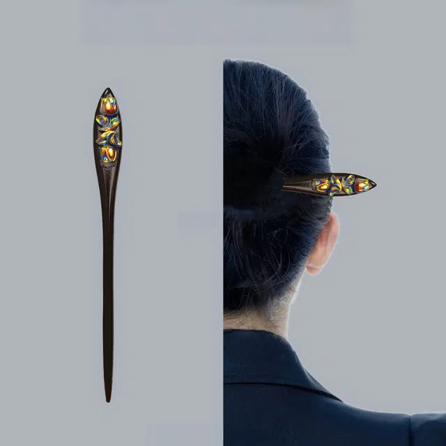 暖瞳 精致小巧流苏设计复古宫廷风田园油画港风优雅 黑檀木 发簪 女款