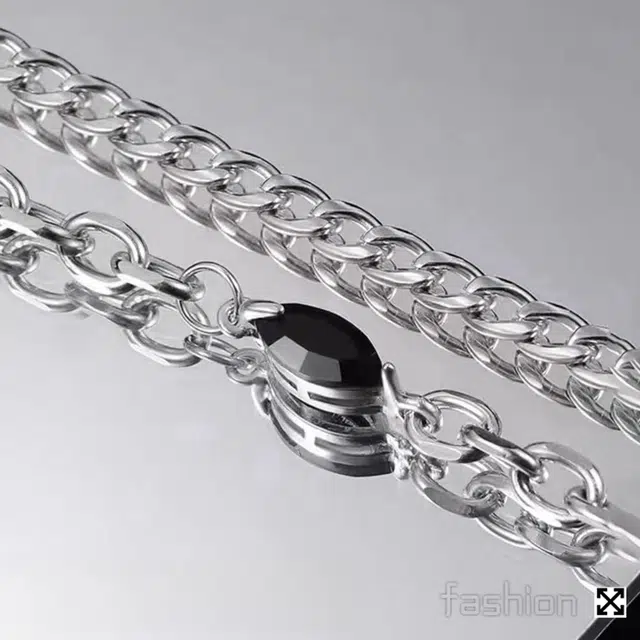 暖瞳 欧美设计锤纹工艺拼接嘻哈潮流元素独特个性时尚潮流高级感小众设计 钛钢 项链 男款