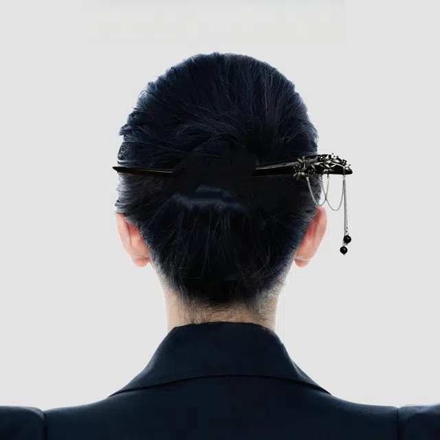 暖瞳 新中式国风设计古典元素镂空轻奢精致浪漫流苏步摇小众品味精致 黑檀木 发簪 女款