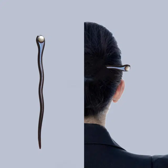 NuanTong Elegant Pearl Hairpin Ebony Wood