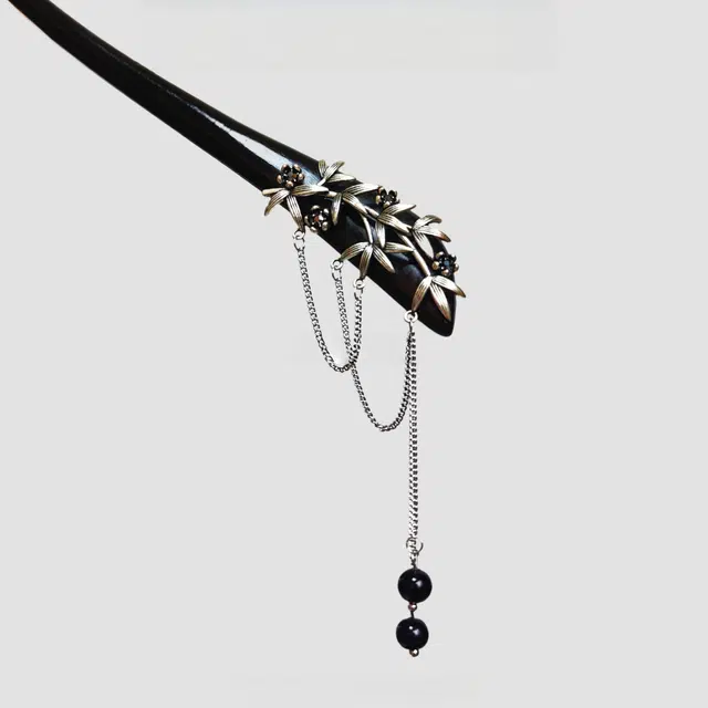 暖瞳 新中式国风设计古典元素镂空轻奢精致浪漫流苏步摇小众品味精致 黑檀木 发簪 女款