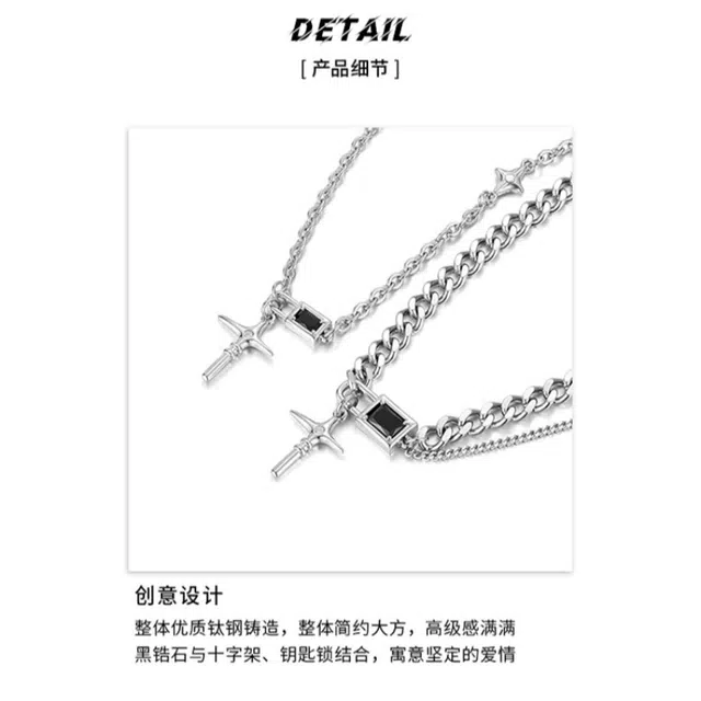 暖瞳 十字架黑钥匙锁轻奢时尚精致设计感 钛钢 项链 男女同款情侣款