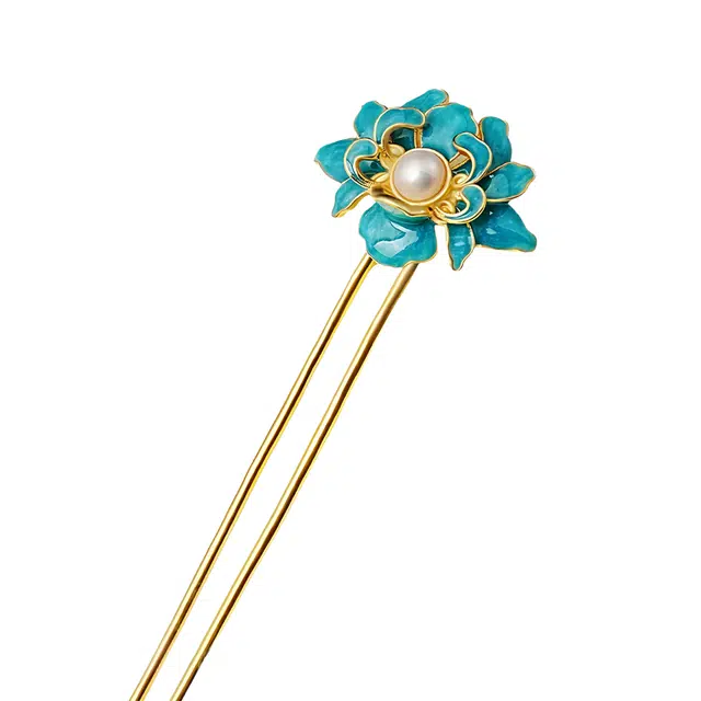 暖瞳 新中式古典美盘发 古风牡丹花高级感花开富贵簪子 国风精致设计 古法鎏金 发簪 女款