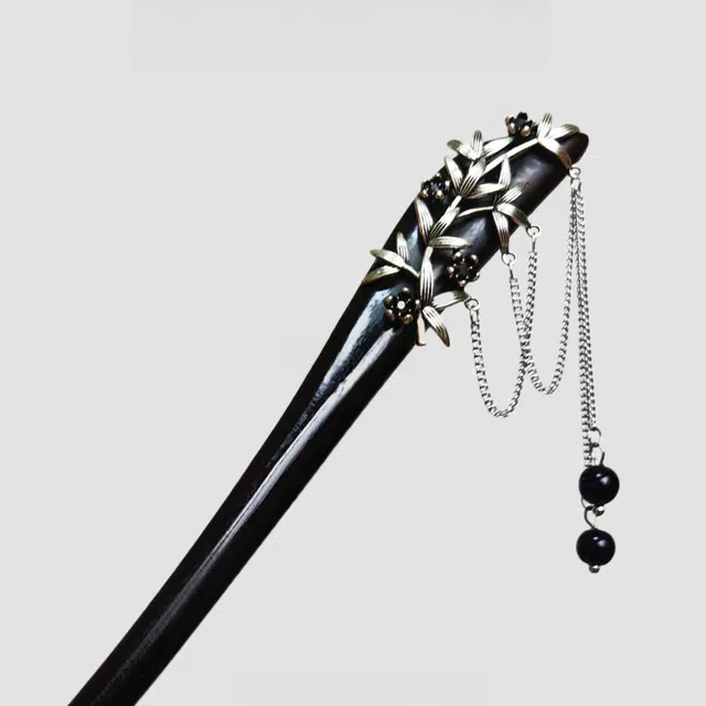 暖瞳 新中式国风设计古典元素镂空轻奢精致浪漫流苏步摇小众品味精致 黑檀木 发簪 女款