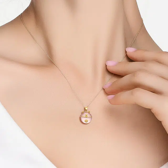雅生珠宝 芙蓉石招财猫吊坠 粉嫩萌喵#好运 足金 一口价 黄金项链 女款