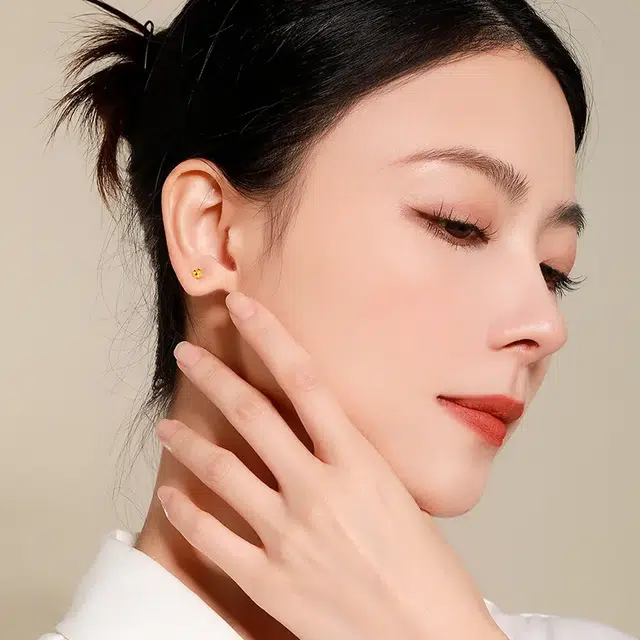 雅生珠宝 圆珠镭射珠耳饰 高级精致小众设计感 简约大气日常通勤百搭款#好运 足金 一口价 黄金耳钉 女款