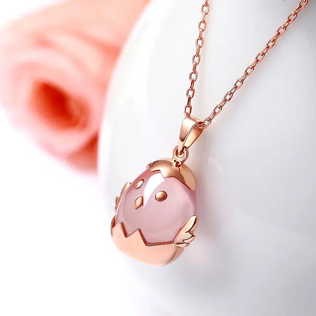 雅生珠宝 生肖鸡彩金天然 粉水晶 项链 女款