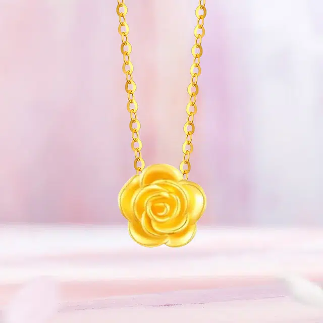 雅生珠宝 黄金玫瑰 山茶花 挚爱玫瑰花 小王子与玫瑰永生花 精致锁骨链#好运 足金 一口价 项链 女款