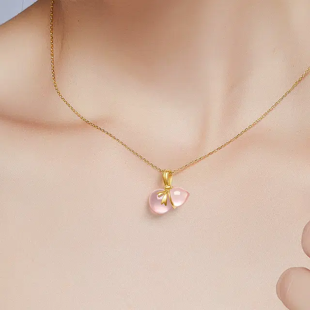 雅生珠宝 招财福禄葫芦吊坠  芙蓉石粉色桃花运挂坠#好运 足金 一口价 黄金项链 女款