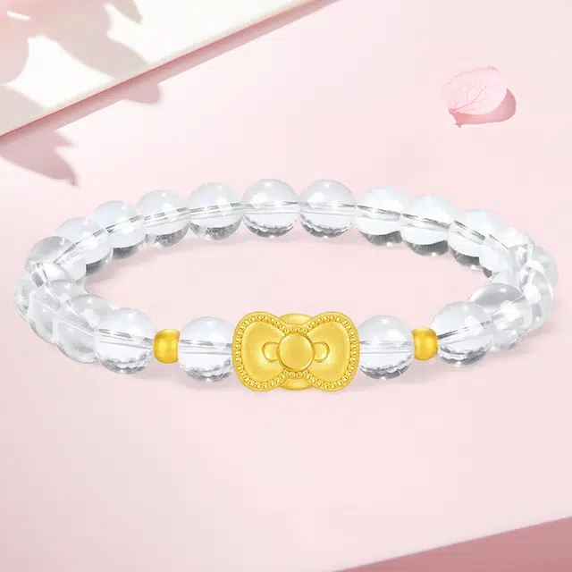 雅生珠宝 公主请发财 蝴蝶结水晶 精致轻奢幸运转运珠甜美优雅气质时尚百搭#好运 足金 一口价 黄金手串 女款