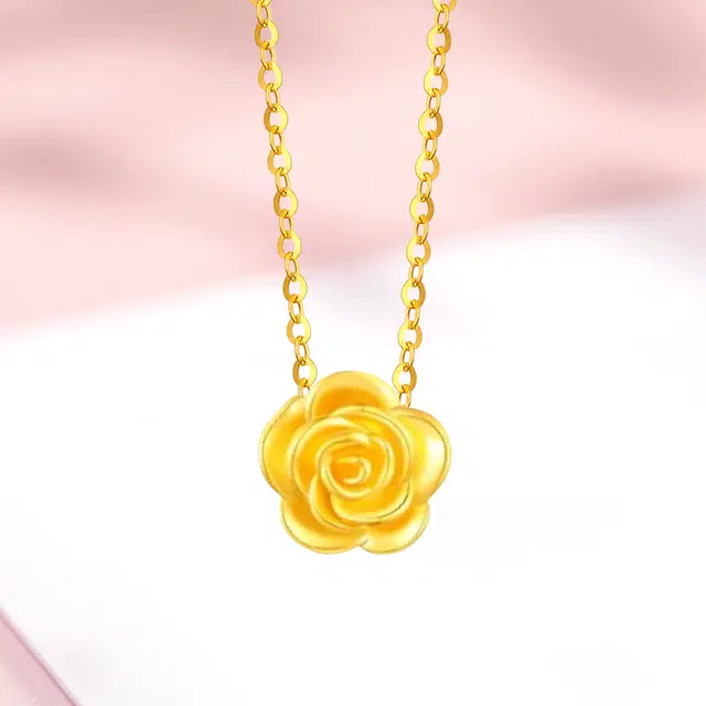 雅生珠宝 黄金玫瑰 山茶花 挚爱玫瑰花 小王子与玫瑰永生花 精致锁骨链#好运 足金 一口价 项链 女款