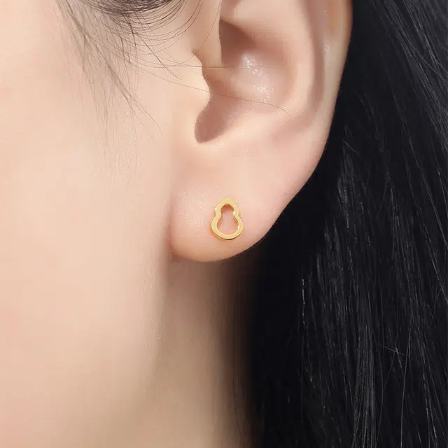 雅生珠宝 葫芦耳饰  简约风福禄耳针#好运 足金 按克计价 黄金耳钉 男女同款情侣款