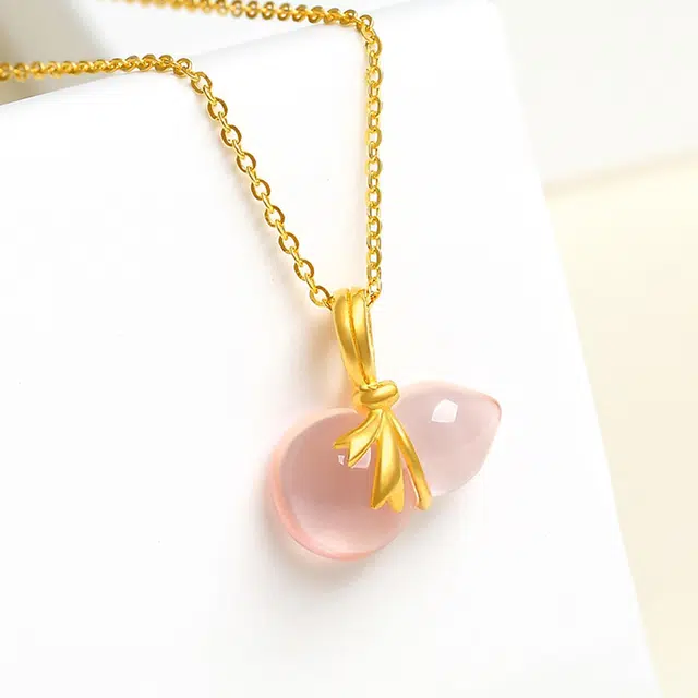 雅生珠宝 招财福禄葫芦吊坠  芙蓉石粉色桃花运挂坠#好运 足金 一口价 黄金项链 女款