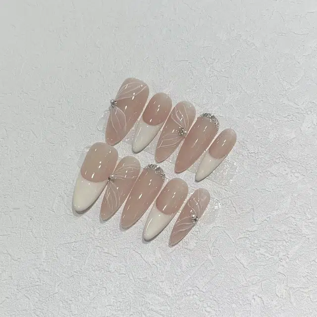 几多萌 气质文艺法式丝带美甲穿戴甲手作高级假指甲手工甲片  杏仁白色裸色