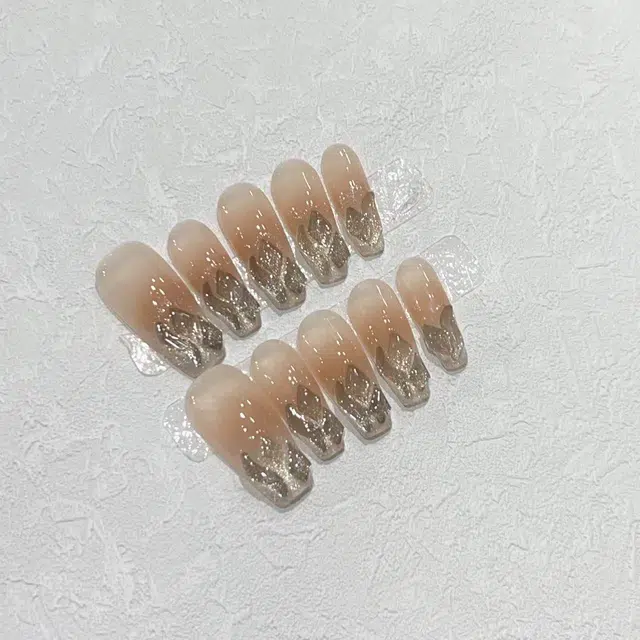 几多萌 法式渐变闪粉  穿戴甲 梯型长款裸色腮红晕染