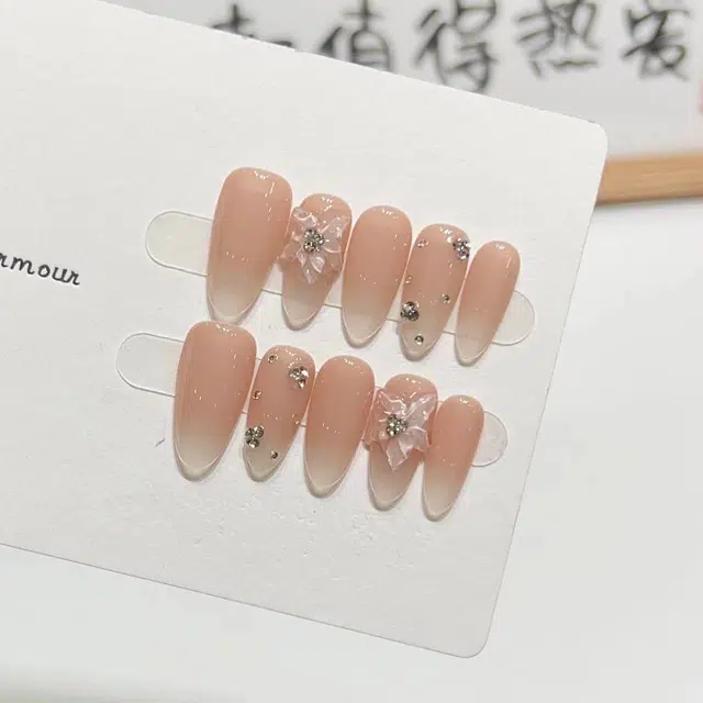 几多萌 冰花法式美甲穿戴甲冰透气质显白网红款可拆卸  椭圆裸色渐变 纯欲