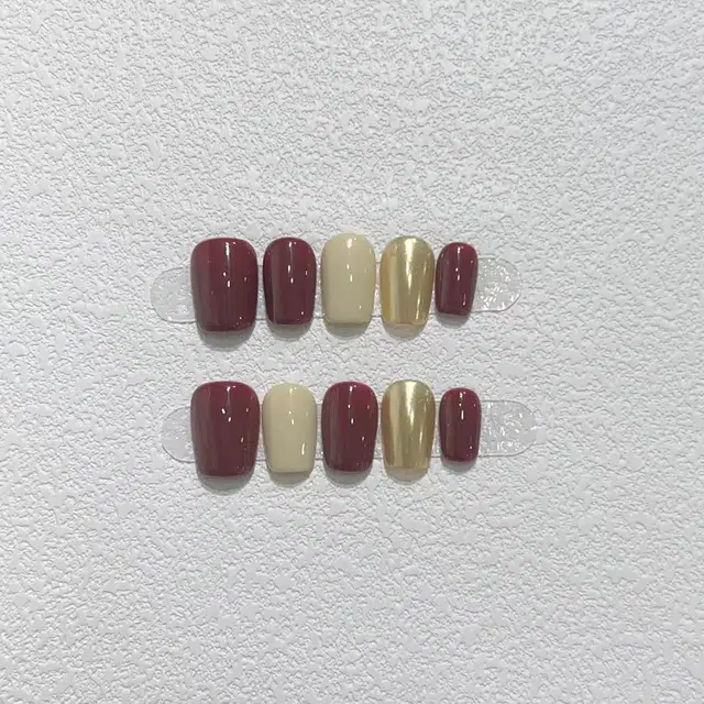 几多萌 手作高级简约魔镜  穿戴甲 梯型酒红色跳色