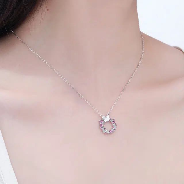 恋朵 爆闪 小众高级感 满天星 蝴蝶花环 合金 项链 女款
