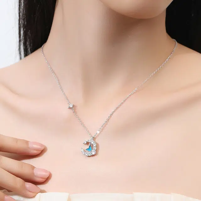 恋朵 星月荧光蝴蝶 小众锁骨链 合金 项链 女款 银色