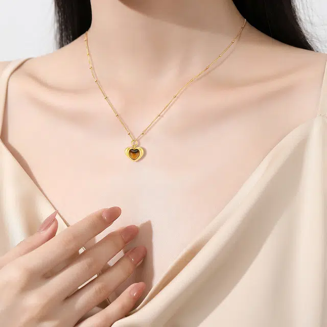 恋朵 心形立体 虎眼石 项链 女款