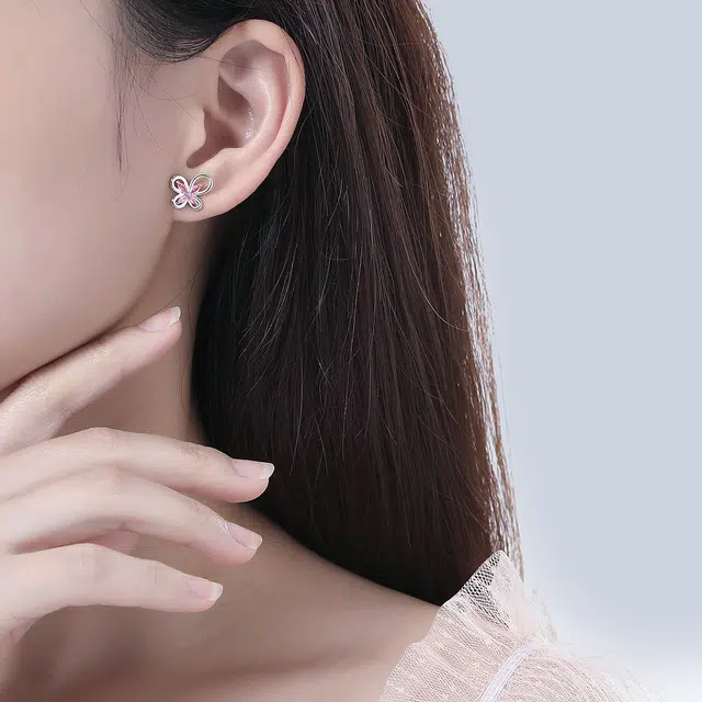 恋朵 蝶恋系列 森系优雅气质蝴蝶纯银耳饰 纯银 耳钉 女款 银色