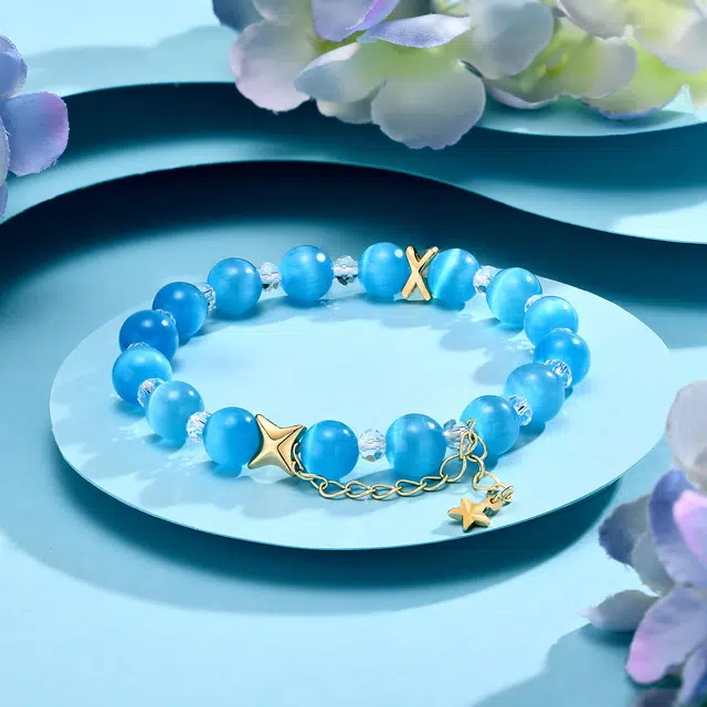 恋朵 时尚 星星 海蓝 仿猫眼石 手串 女款