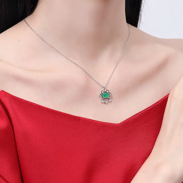 恋朵 国风新中式 平安喜乐 平安锁 纯银锁骨链 #好运 玉髓 项链 女款