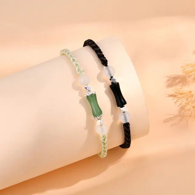 恋朵 新中式 竹节转运珠 织物 合金 手链 男女同款情侣款